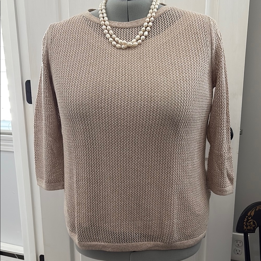Elegant Tan Fishnet Tunic Sweater